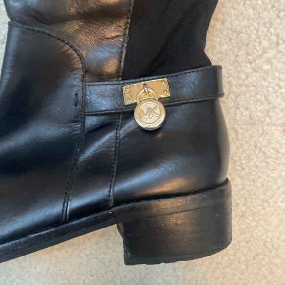MICHAEL Michael Kors Hamilton Stretch Boots Leather Black gold size 8.5 - Picture 5 of 10